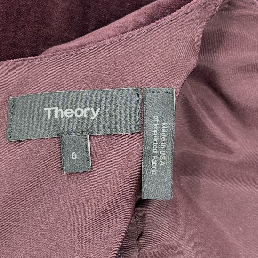 Theory Velvet Shift Dress Size 6 Wynter Purple Wine Plum Stretch Cotton - Picture 4 of 10